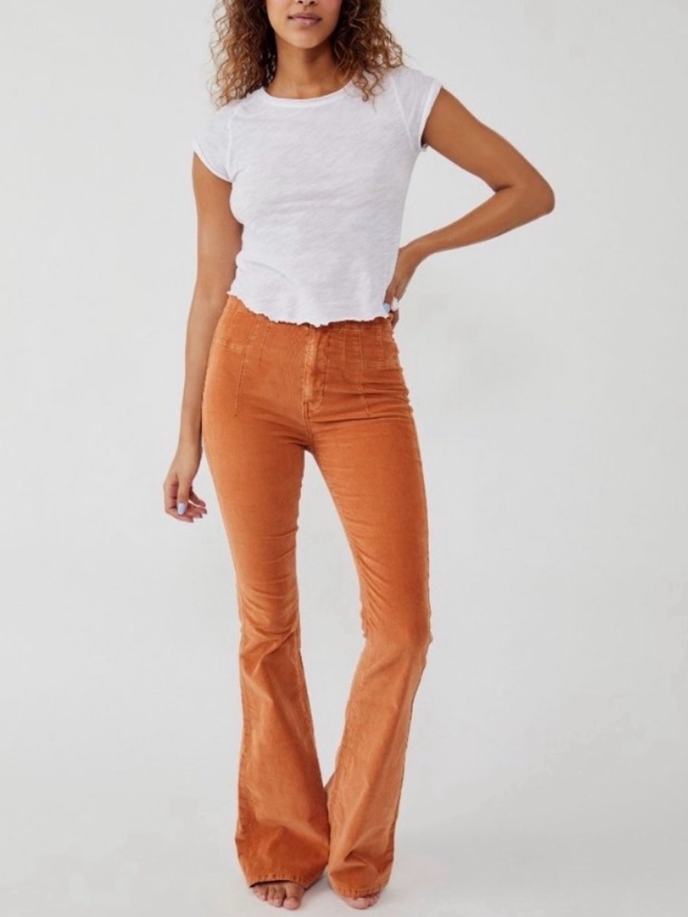 We The Free Free People Corduroy Bell Bottom Pants Rust Orange Flare Size 30